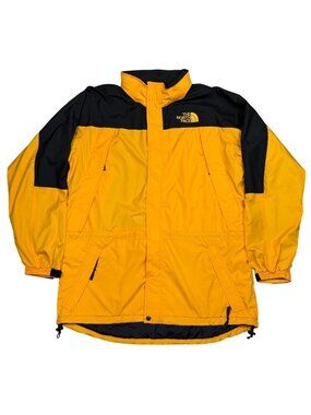 Vintage 90s The North Face Yellow Black Hooded Windbreaker Jacket Mens XL Lightw